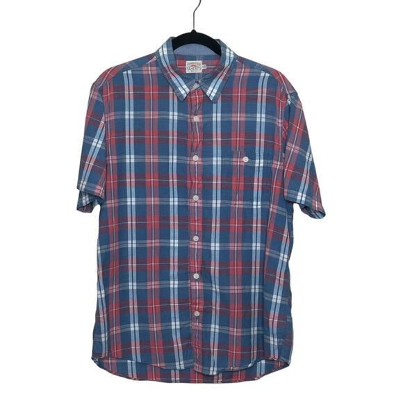 Faherty red blue plaid short sleeves buttoned casual shirt size M - Picture 1 of 8